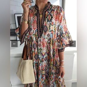 Multicolor Midi Dress w 3/4 sleeves NWT